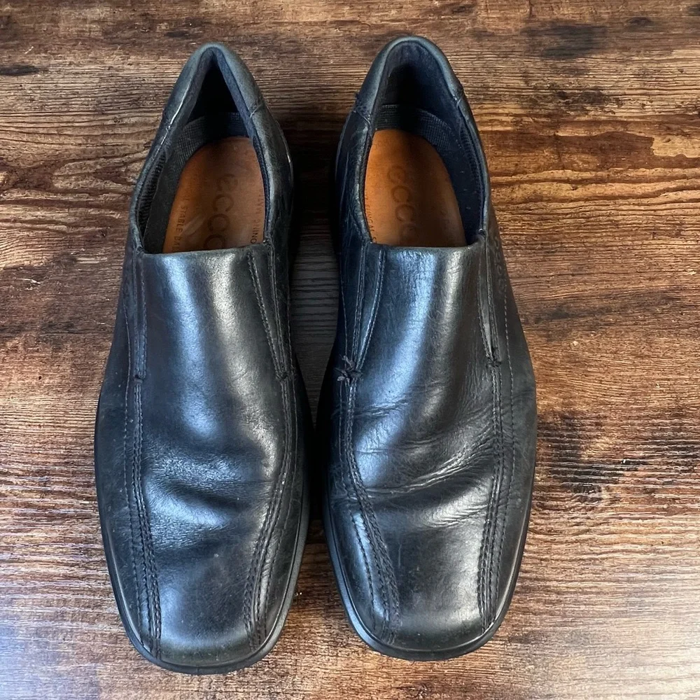 Ecco Leather Loafer Slip On Black Business Casual Dress Shoes Men's 41‎ US 7/7.5